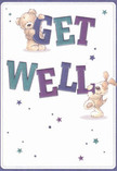 Cheerful and comforting, this get well card encapsulates the gentle optimism often found in Blackheath, with its wide commons and welcoming streets. Two charming characters-a teddy bear with honey-toned fur and a puppy with long, floppy ears-are illustrated in motion, playfully holding and steadying bold, colourful letters that spell 'Get Well.' The rich indigo and teal hues in the text stand bright against a clean cream background, subtly reflecting the natural beauty of the heath at dusk. Scattered amongst them, deep purple and blue stars twinkle, casting a whimsical, hopeful light across the scene. The fur on both friends appears touchably soft, evoking the comforting feeling of curling up with a plush toy or receiving a thoughtfully arranged bouquet from a local florist. This card, full of sweetness and gentle encouragement, is a heartfelt gesture meant to uplift spirits and convey genuine kindness to anyone on the mend in Blackheath or its nearby communities.